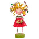 Lori Mitchell 6.5-inch poly resin figurine of a girl with curly blonde hair holding a gift, wearing a red dress.