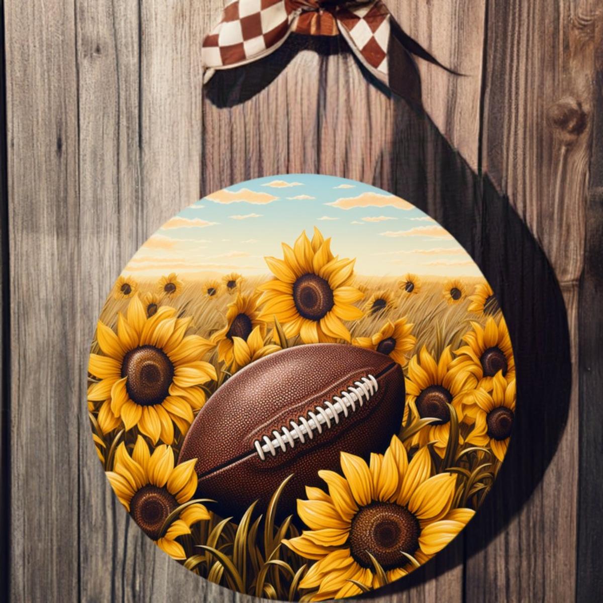 Shop For Fall Sunflower Football Round Sign at Michelle's aDOORable Creations
