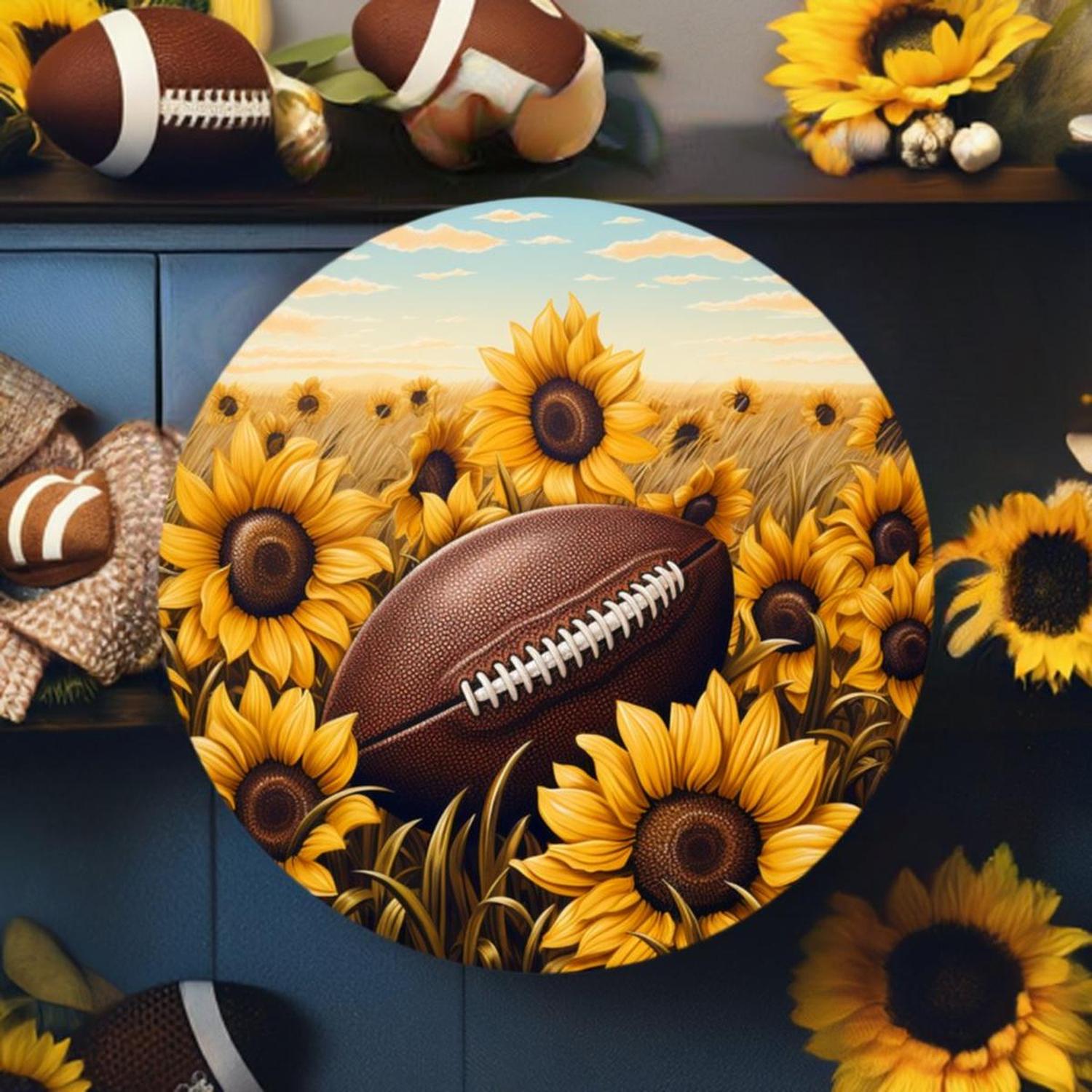 Fall Sunflower Football Round Sign