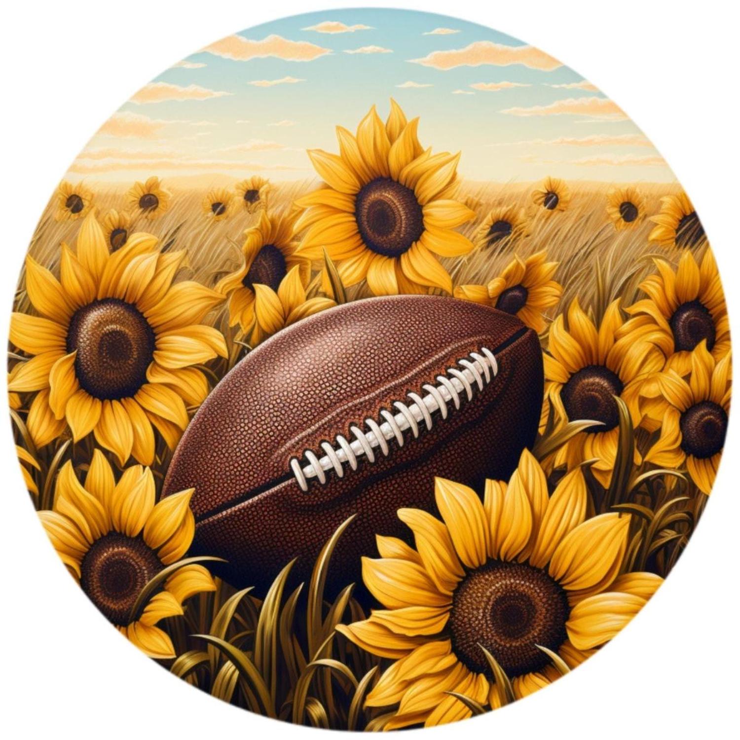 Fall Sunflower Football Round Sign