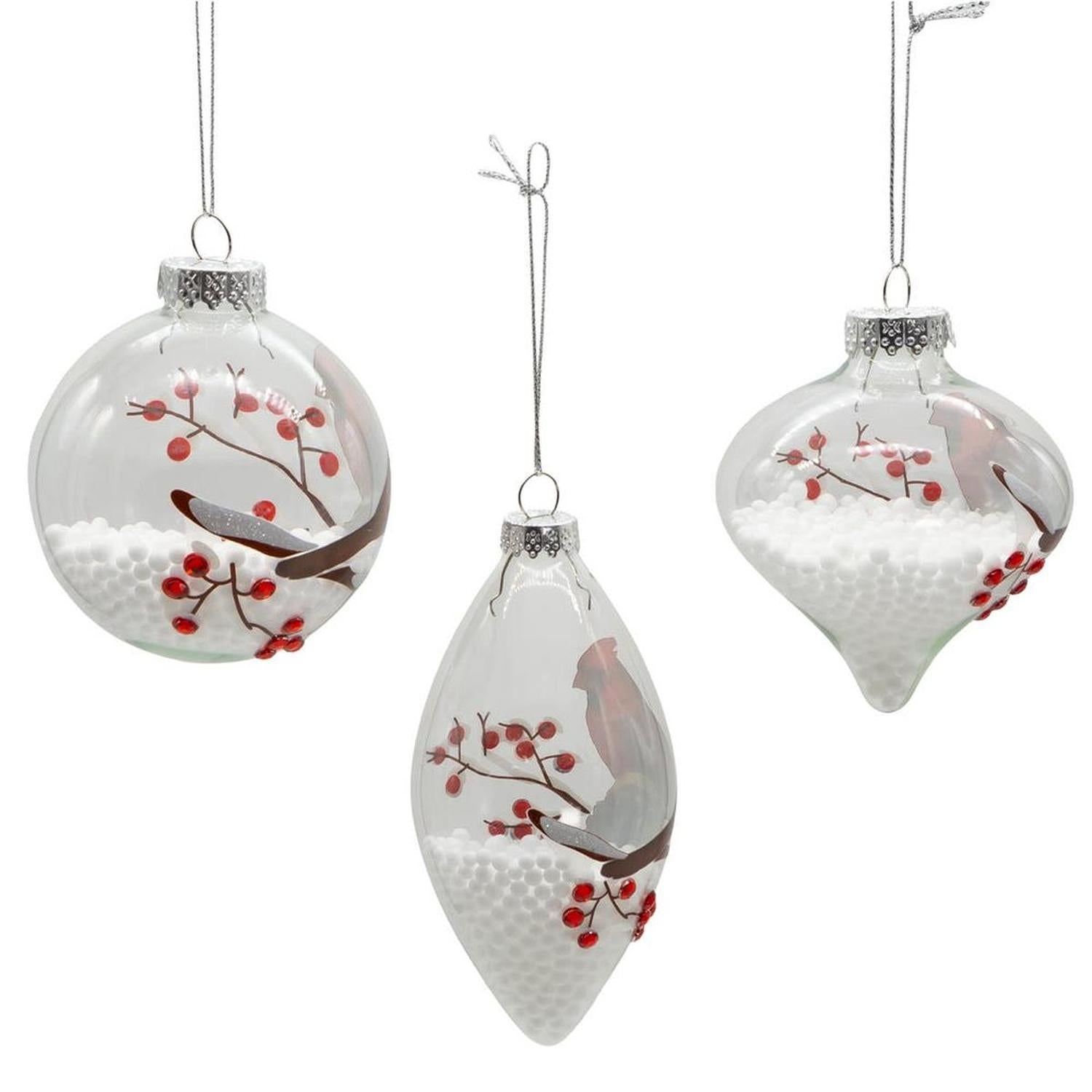 Kurt Adler 80MM Glass Cardinal Ornaments, 3-Piece Set