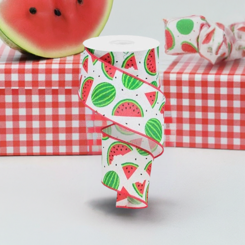 Shop For 2.5" Watermelon Slices Canvas Ribbon: White (10 Yards) at Michelle's aDOORable Creations