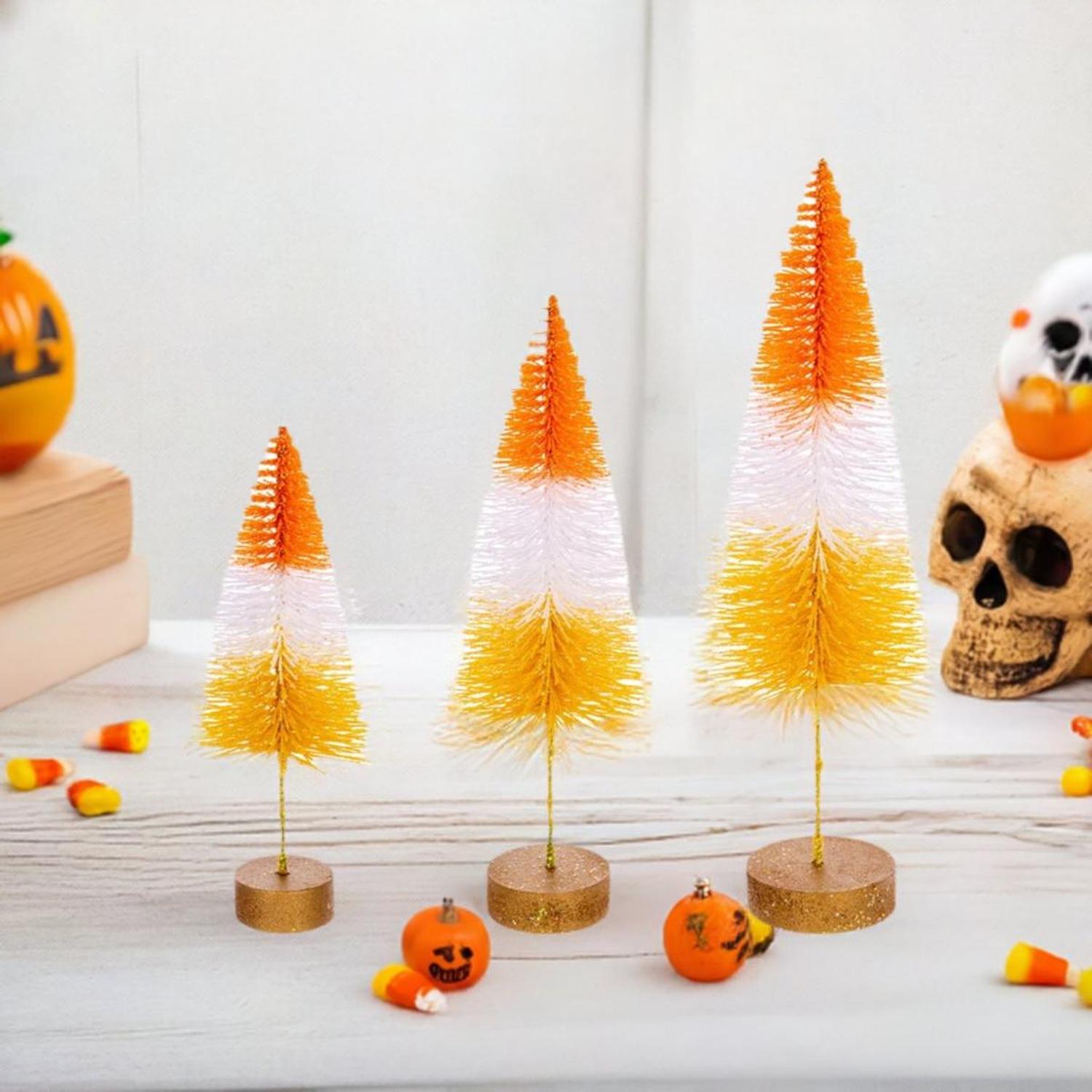 Halloween Orange Bottle Brush Tree (Set of 3)