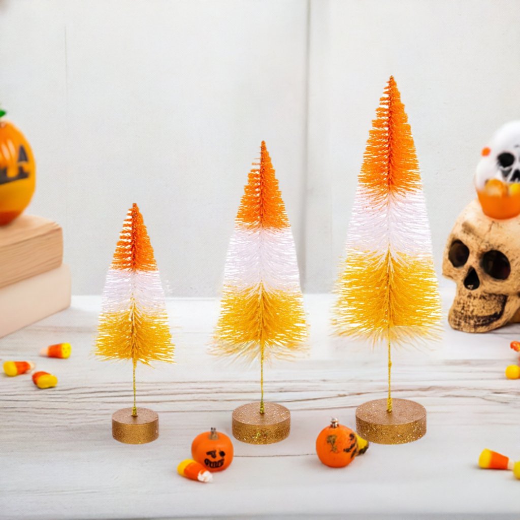 Shop For Halloween Orange Bottle Brush Tree (Set of 3) at Michelle's aDOORable Creations
