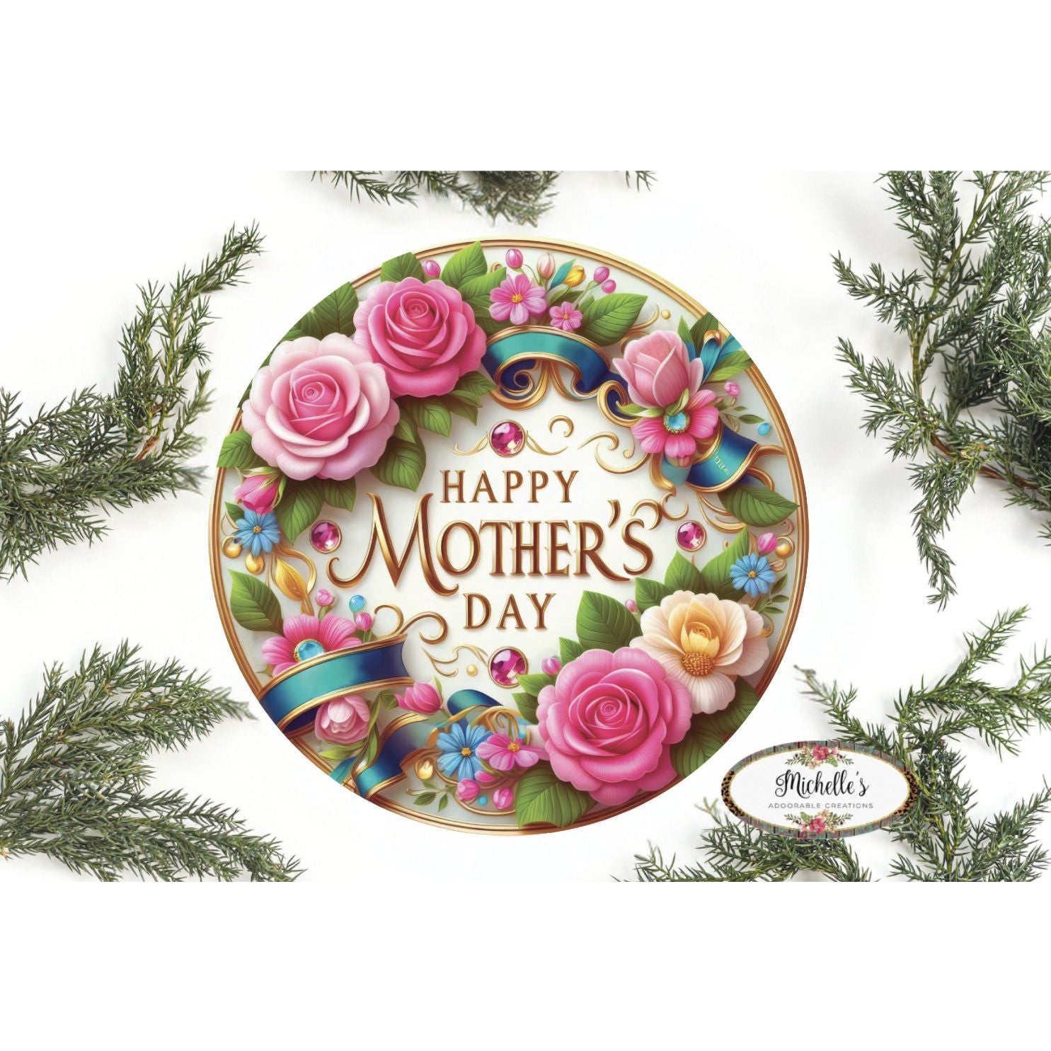 Shop For Happy Mother's Day Pink Jewel Round Sign at Michelle's aDOORable Creations
