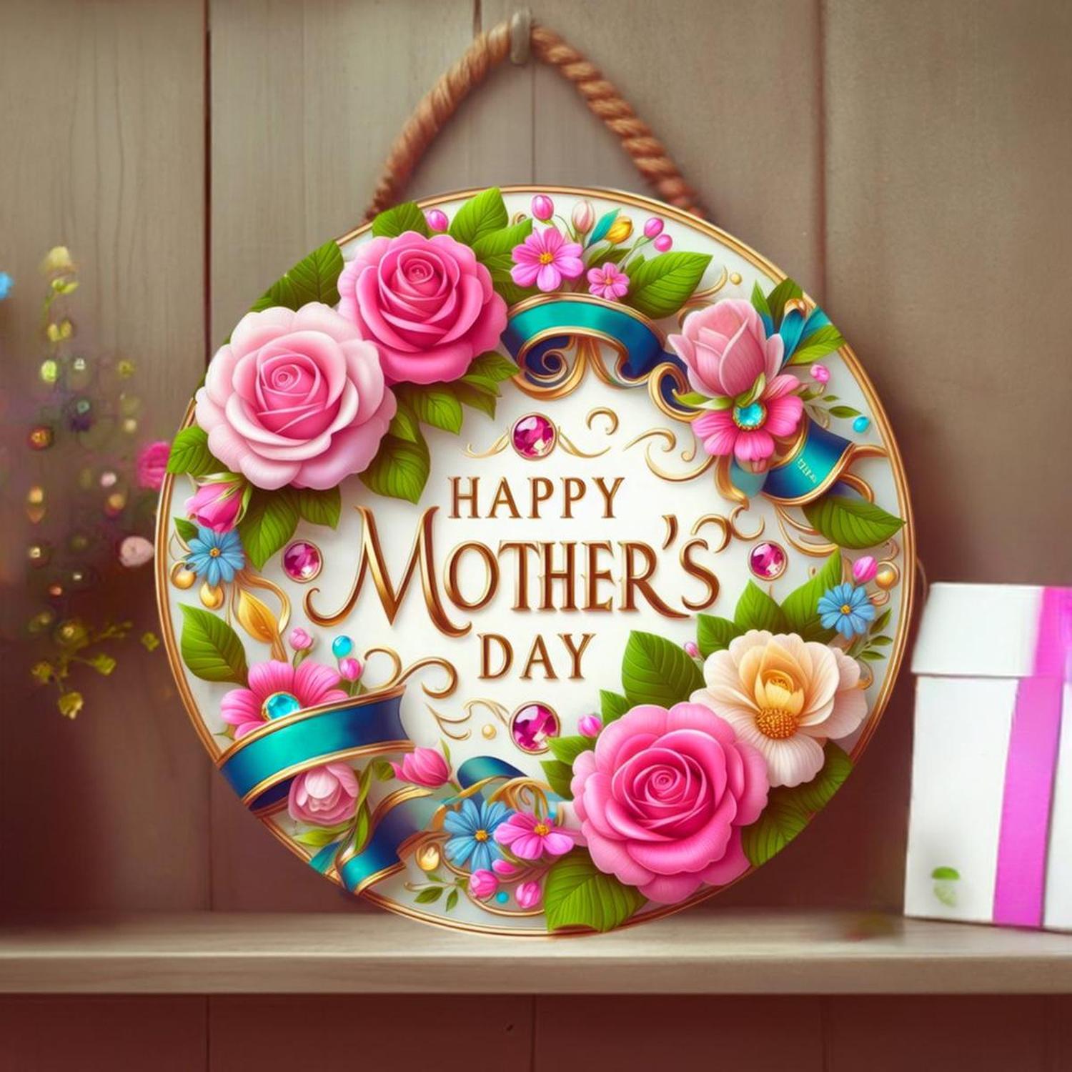 Shop For Happy Mother's Day Pink Jewel Round Sign at Michelle's aDOORable Creations