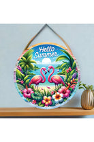 Shop For Hello Summer Tropical Flamingo Round Sign at Michelle's aDOORable Creations