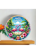 Shop For Hello Summer Tropical Flamingo Round Sign at Michelle's aDOORable Creations