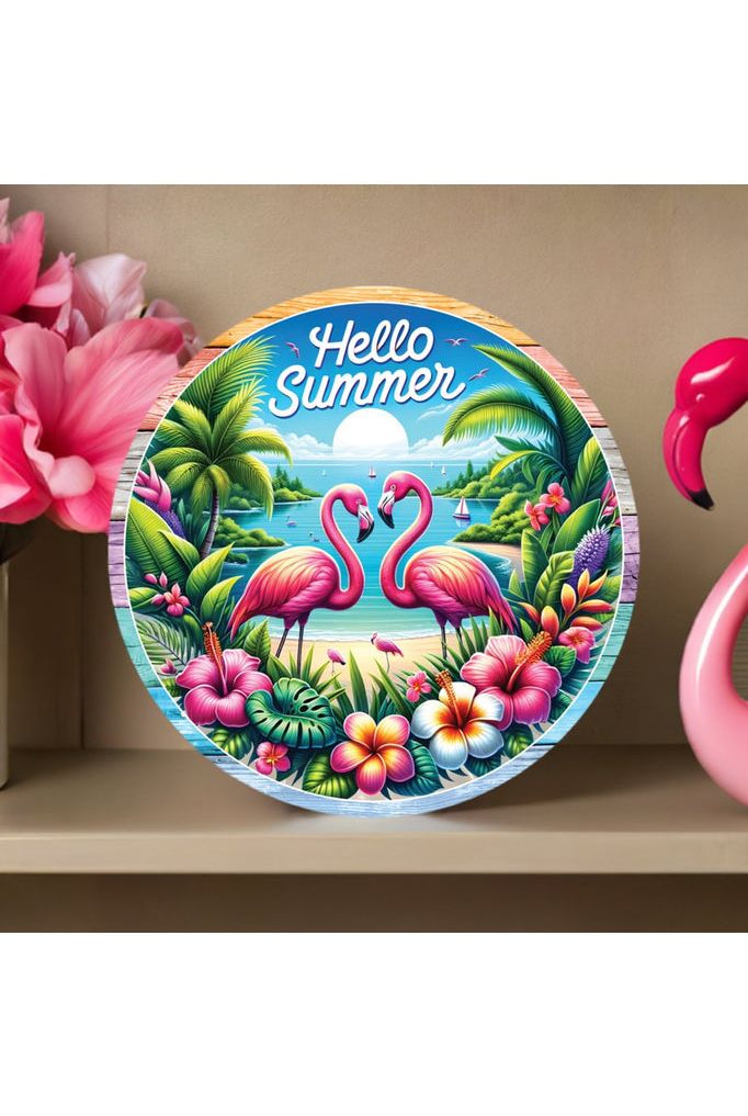 Shop For Hello Summer Tropical Flamingo Round Sign