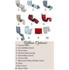 Ten ribbon options for mini Christmas wreaths, including plaid, buffalo check, linen, velvet, and metallic styles.