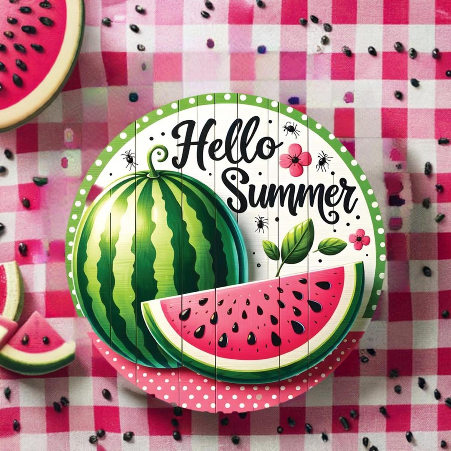 Shop For Watermelon Hello Summer Round Sign at Michelle's aDOORable Creations