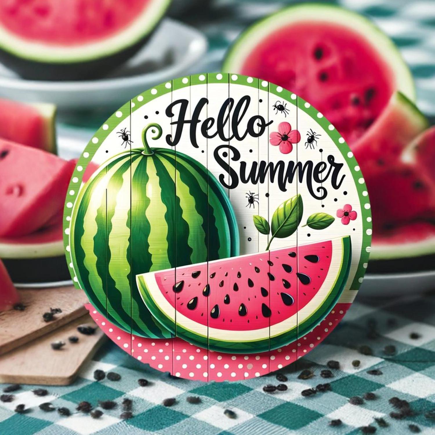 Shop For Watermelon Hello Summer Round Sign at Michelle's aDOORable Creations