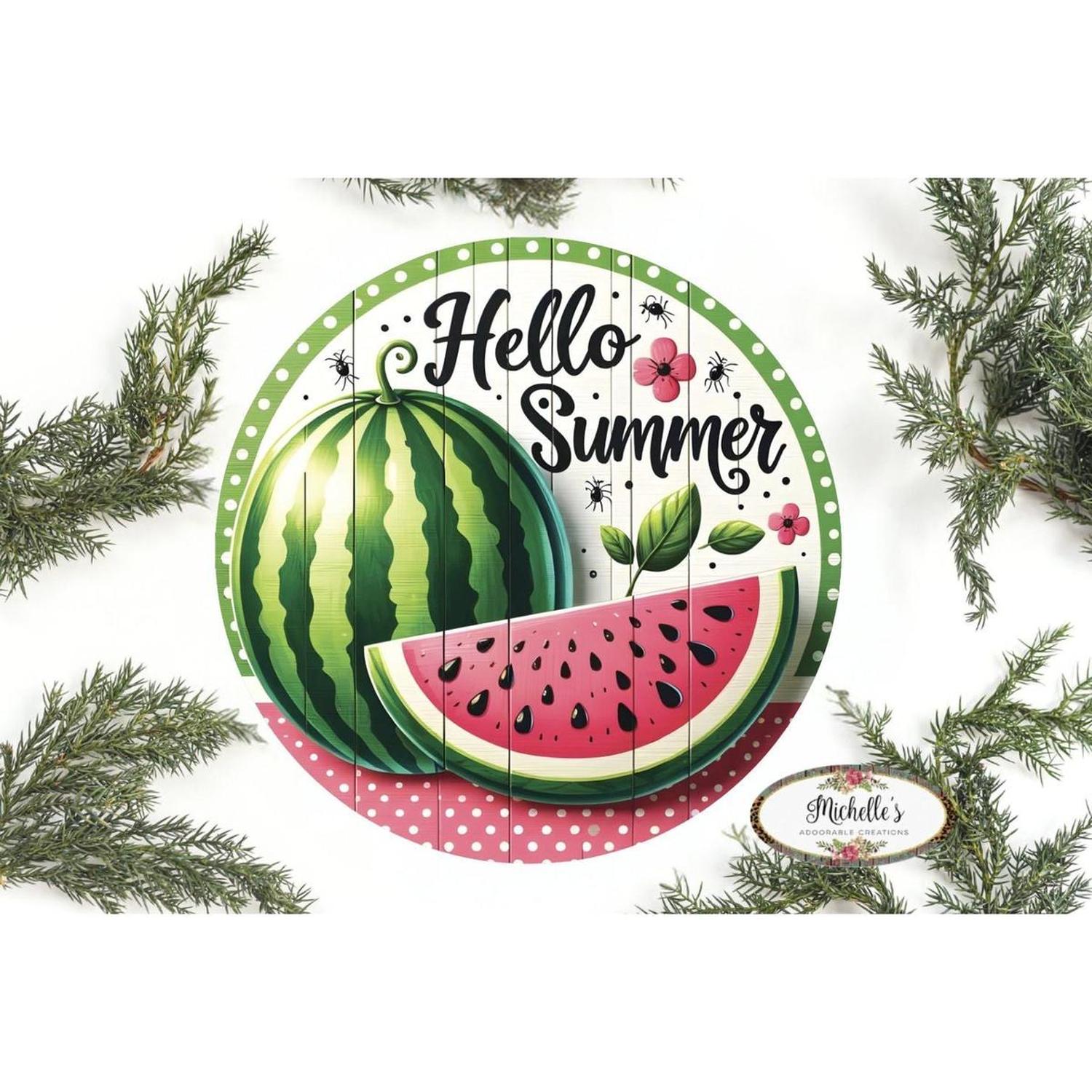 Shop For Watermelon Hello Summer Round Sign at Michelle's aDOORable Creations