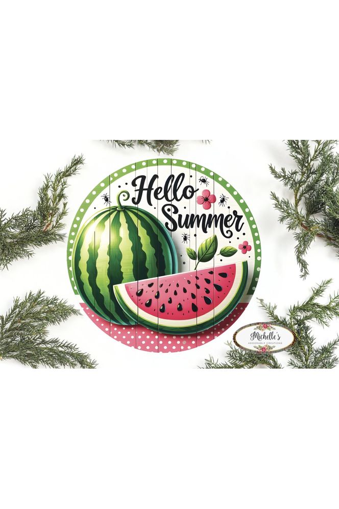 Watermelon Hello Summer Round Sign - Michelle's aDOORable Creations - Signature Signs