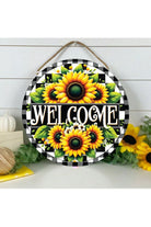 Shop For Welcome Black Check Sunflower Round Sign at Michelle's aDOORable Creations