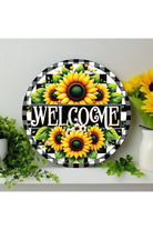 Welcome Black Check Sunflower Round Sign - Michelle's aDOORable Creations - Signature Signs