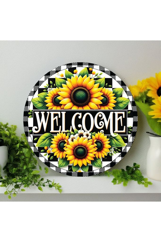 Shop For Welcome Black Check Sunflower Round Sign at Michelle's aDOORable Creations