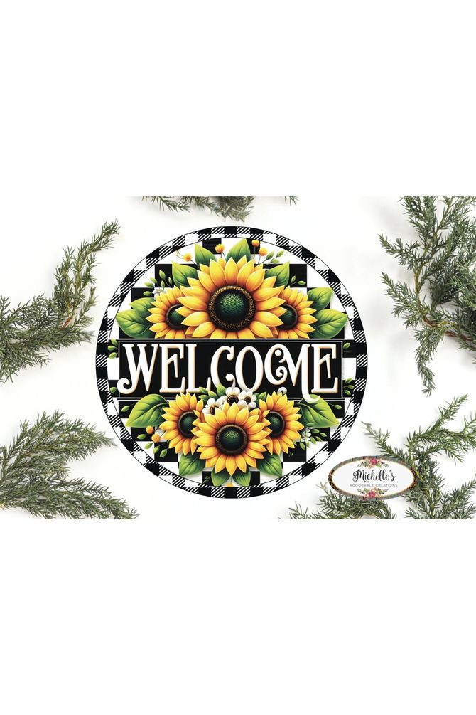 Shop For Welcome Black Check Sunflower Round Sign