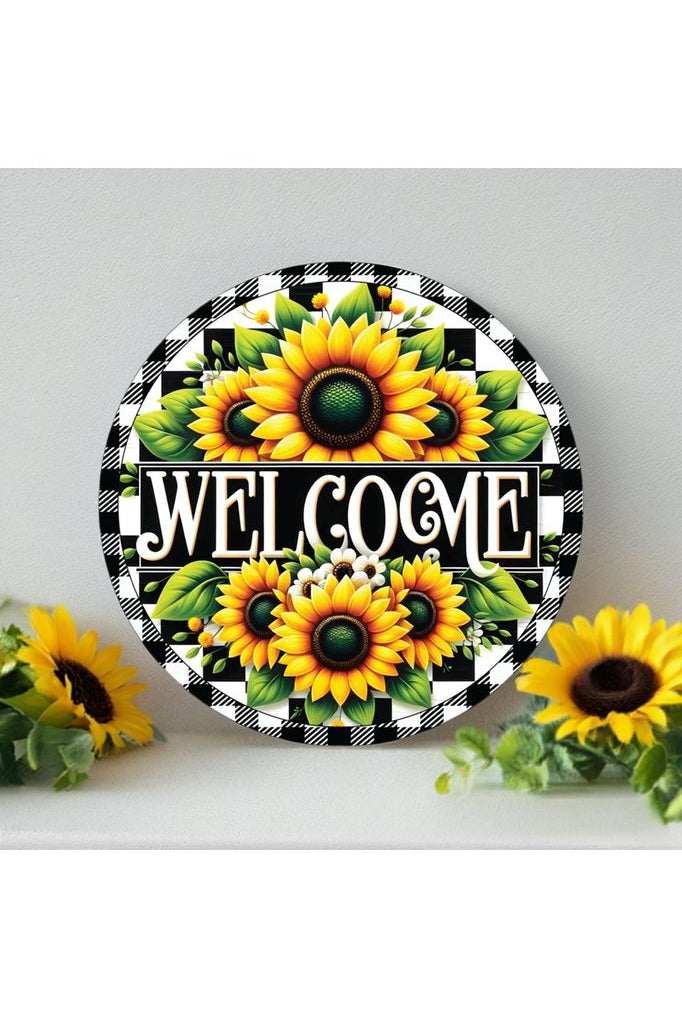 Shop For Welcome Black Check Sunflower Round Sign