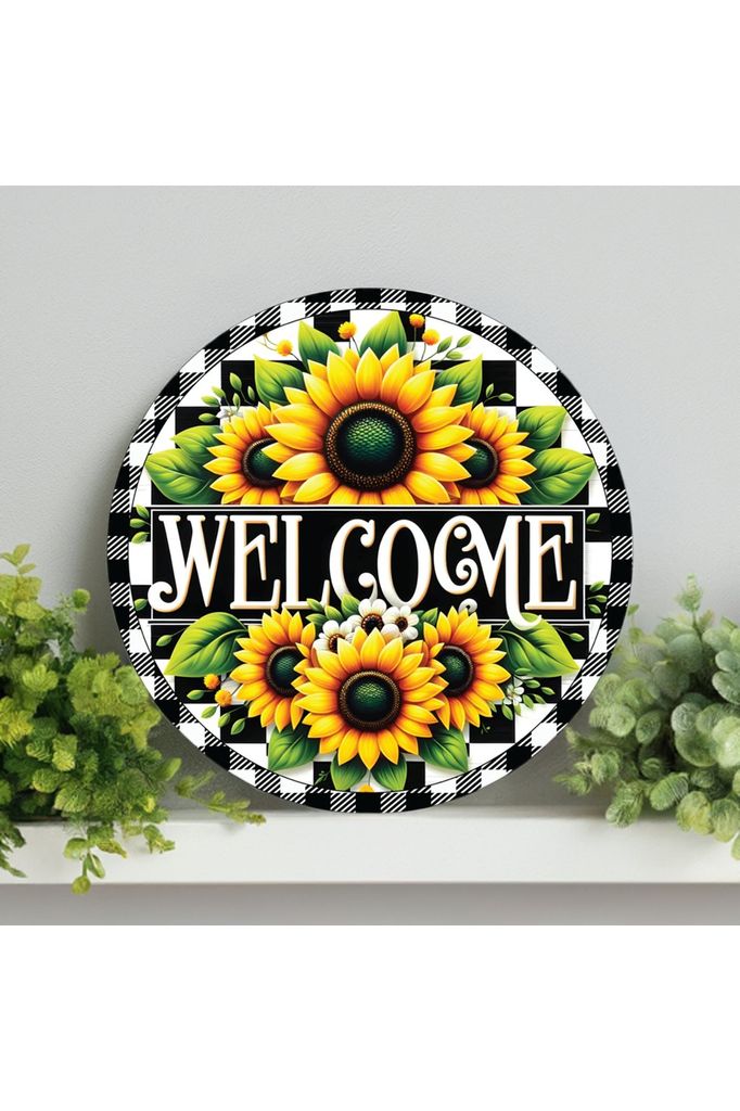 Shop For Welcome Black Check Sunflower Round Sign at Michelle's aDOORable Creations