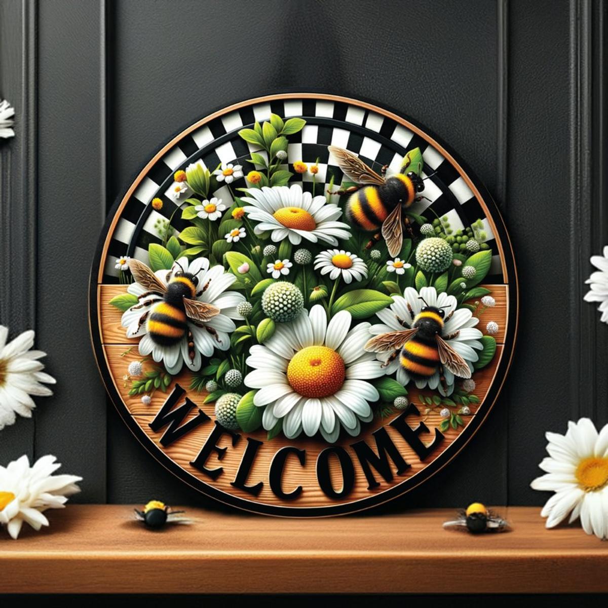 Shop For Welcome Bumblebee Daisy Round Sign at Michelle's aDOORable Creations