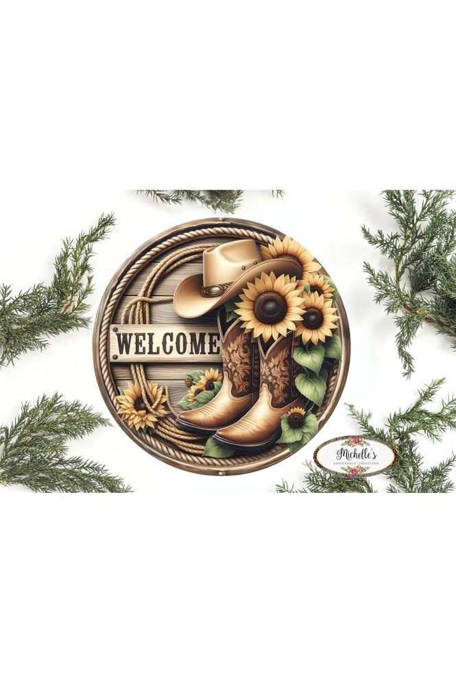 Shop For Welcome Cowboy Boots Sunflower Round Sign