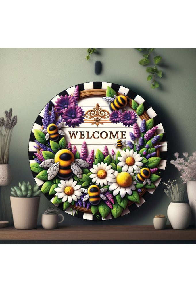 Welcome Floral Bumblebee Round Sign - Michelle's aDOORable Creations - Signature Signs