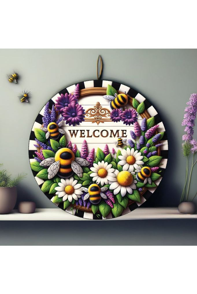 Welcome Floral Bumblebee Round Sign - Michelle's aDOORable Creations - Signature Signs