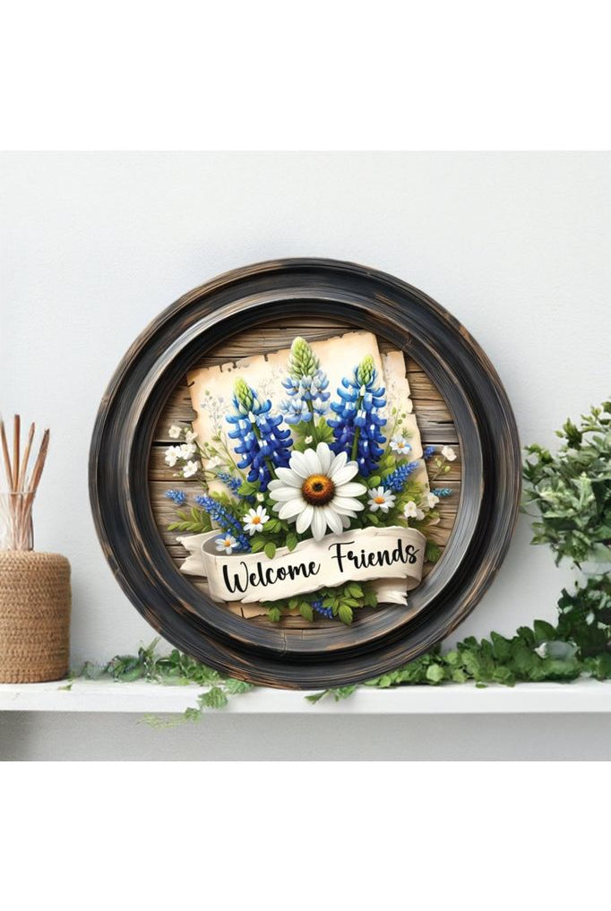 Welcome Friends Rustic Bluebonnet Round Sign - Michelle's aDOORable Creations - Signature Signs