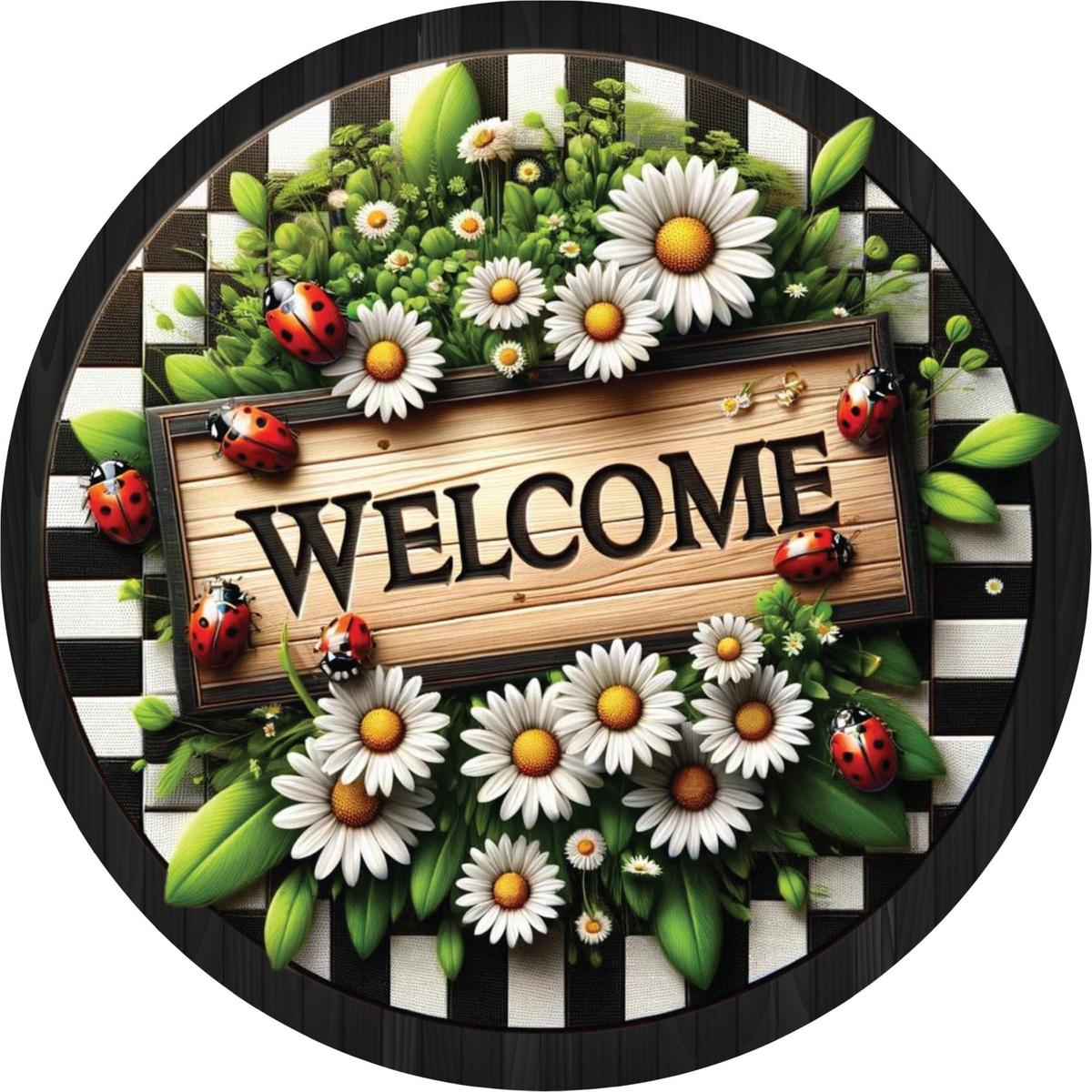 Shop For Welcome Ladybug Daisy Round Sign at Michelle's aDOORable Creations