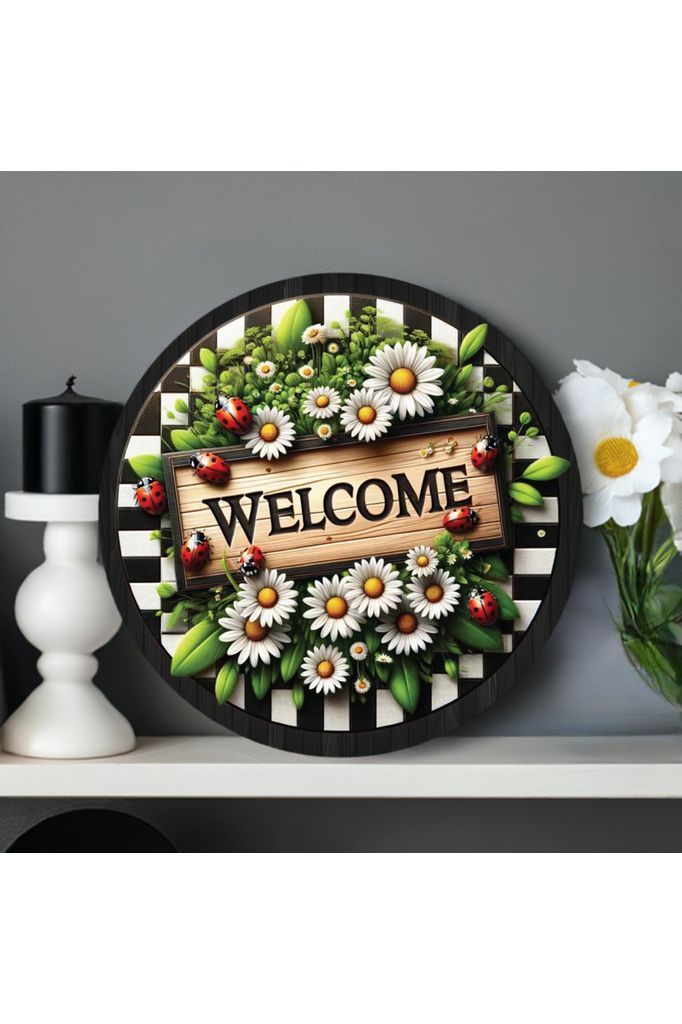 Shop For Welcome Ladybug Daisy Round Sign at Michelle's aDOORable Creations