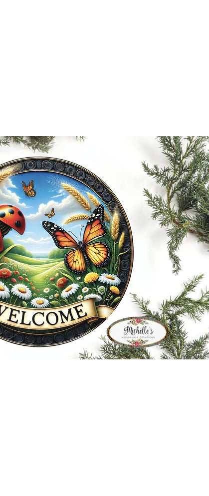 Welcome Ladybugs and Butterflies Round Sign - Michelle's aDOORable Creations - Signature Signs