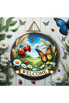 Shop For Welcome Ladybugs and Butterflies Round Sign at Michelle's aDOORable Creations