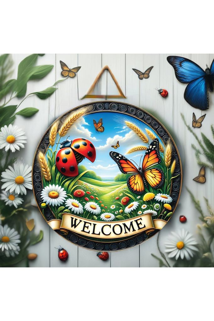 Welcome Ladybugs and Butterflies Round Sign - Michelle's aDOORable Creations - Signature Signs