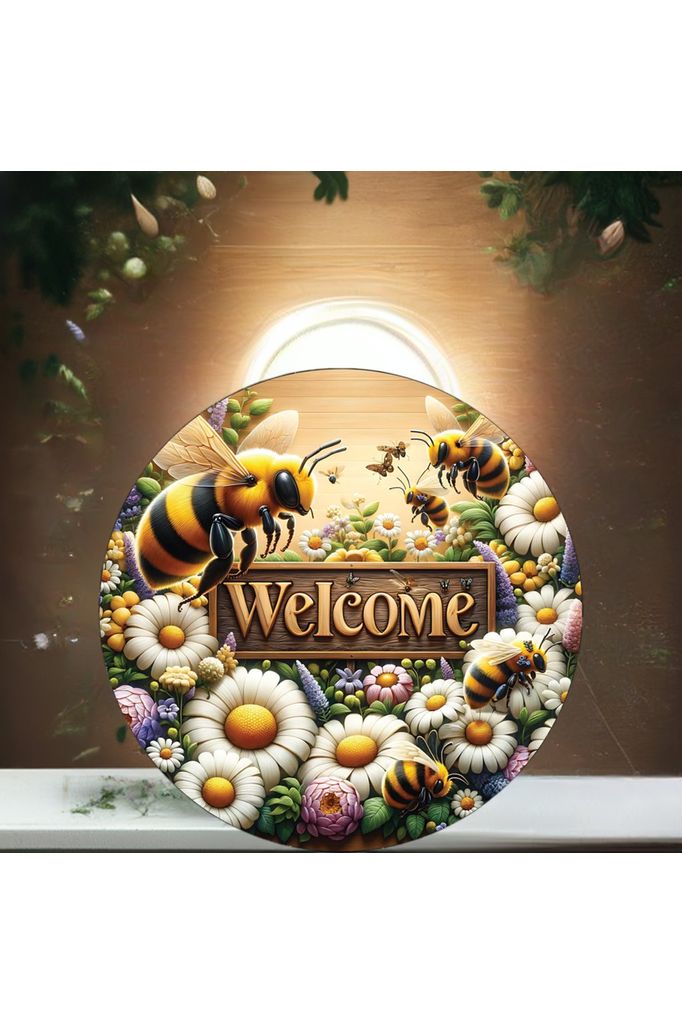 Shop For Welcome Large Bumblebee Daisy Round Sign at Michelle's aDOORable Creations