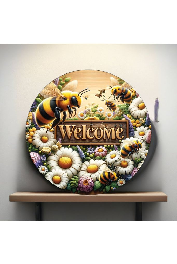 Welcome Large Bumblebee Daisy Round Sign - Michelle's aDOORable Creations - Signature Signs