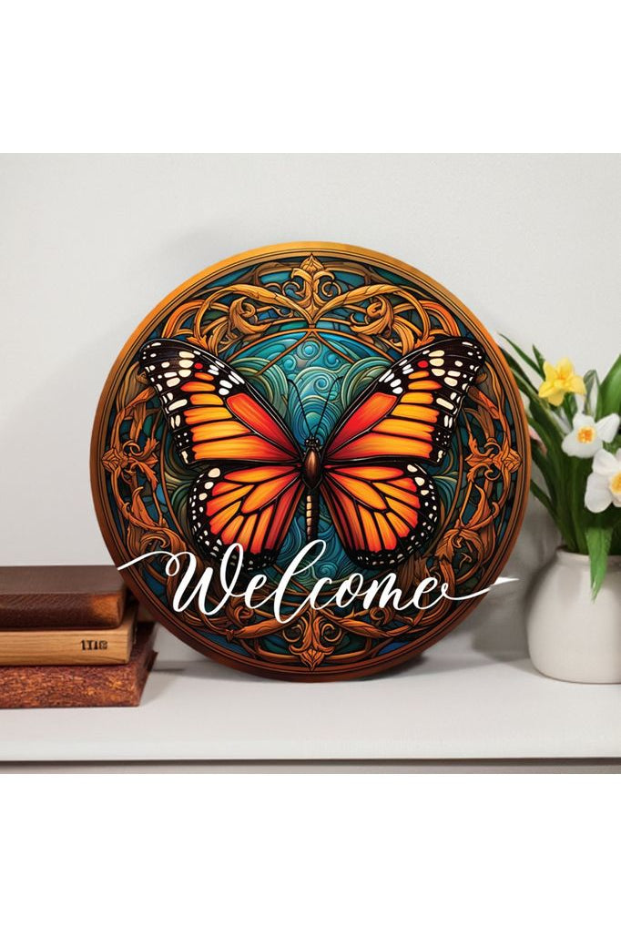 Welcome Monarch Orange Butterfly Round Sign - Michelle's aDOORable Creations - Signature Signs