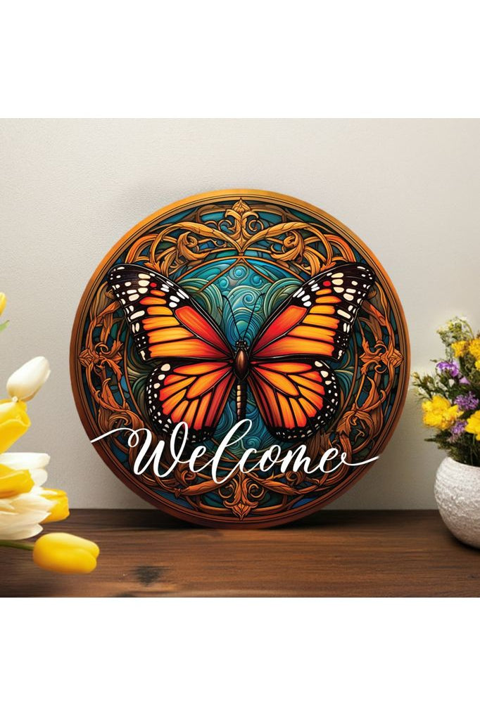 Shop For Welcome Monarch Orange Butterfly Round Sign