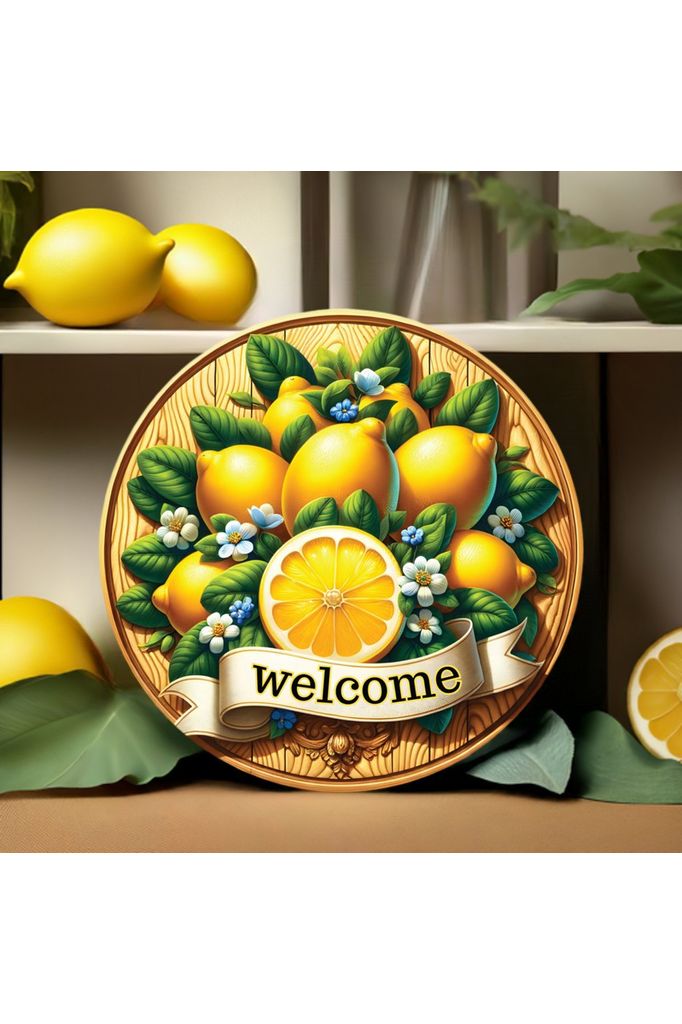 Welcome Wood Lemon Round Sign - Michelle's aDOORable Creations - Signature Signs