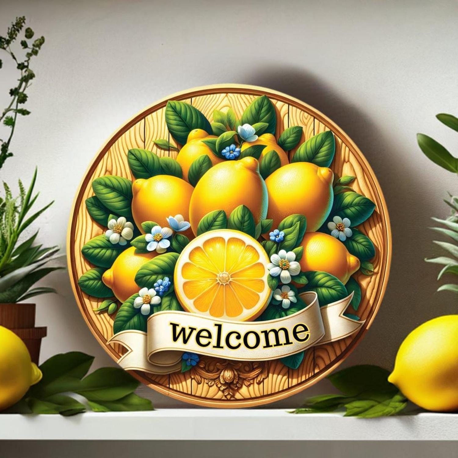 Shop For Welcome Wood Lemon Round Sign at Michelle's aDOORable Creations