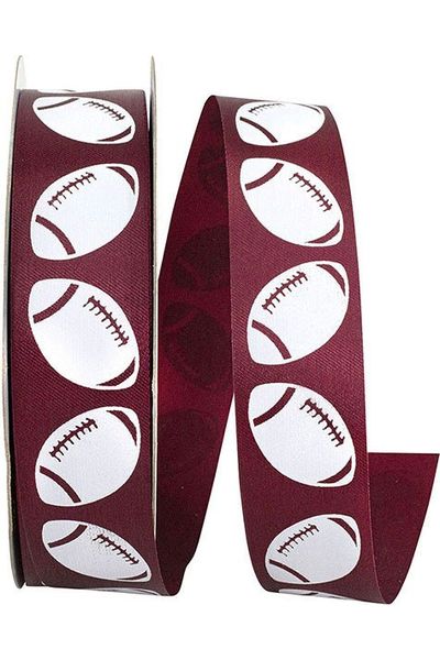 1 3/8" Football Goal Homecoming Ribbon: Burgundy (100 Yards) - Michelle's aDOORable Creations - Wired Edge Ribbon