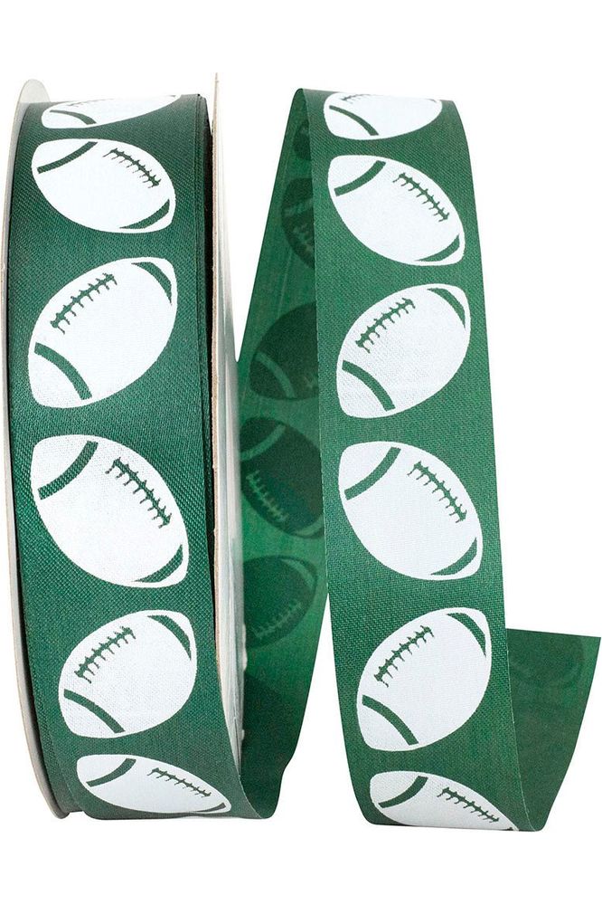 1 3/8" Football Goal Homecoming Ribbon: Hunter Green (100 Yards) - Michelle's aDOORable Creations - Wired Edge Ribbon