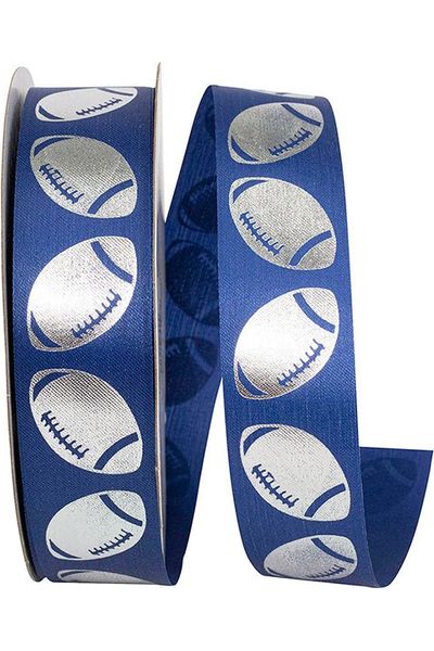 1 3/8" Football Goal Homecoming Ribbon: Navy/Silver (100 Yards) - Michelle's aDOORable Creations - Wired Edge Ribbon