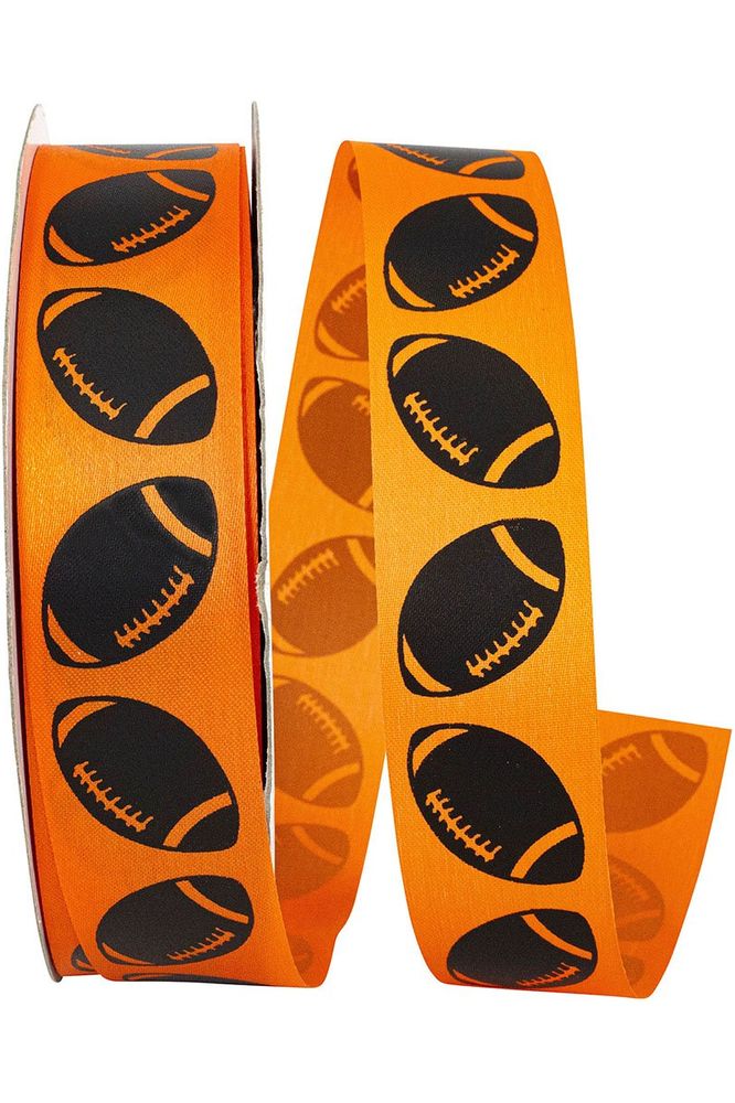 1 3/8" Football Goal Homecoming Ribbon: Orange (100 Yards) - Michelle's aDOORable Creations - Wired Edge Ribbon