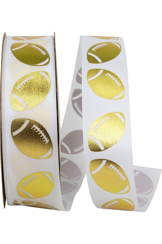 1 3/8" Football Goal Homecoming Ribbon: White (100 Yards) - Michelle's aDOORable Creations - Wired Edge Ribbon - 0926-980-09C