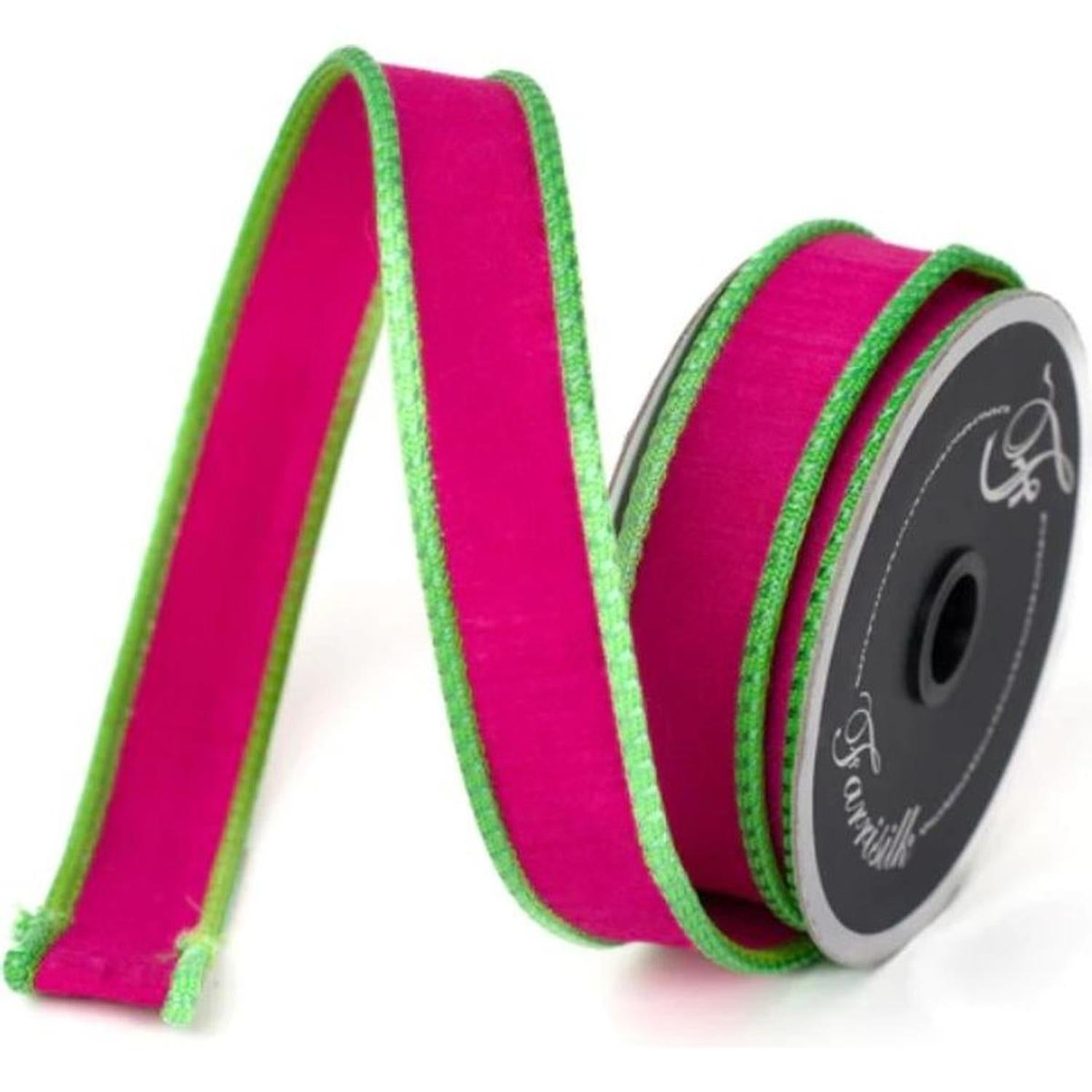 1" Accent Cord Ribbon: Hot Pink/Lime (10 Yards)