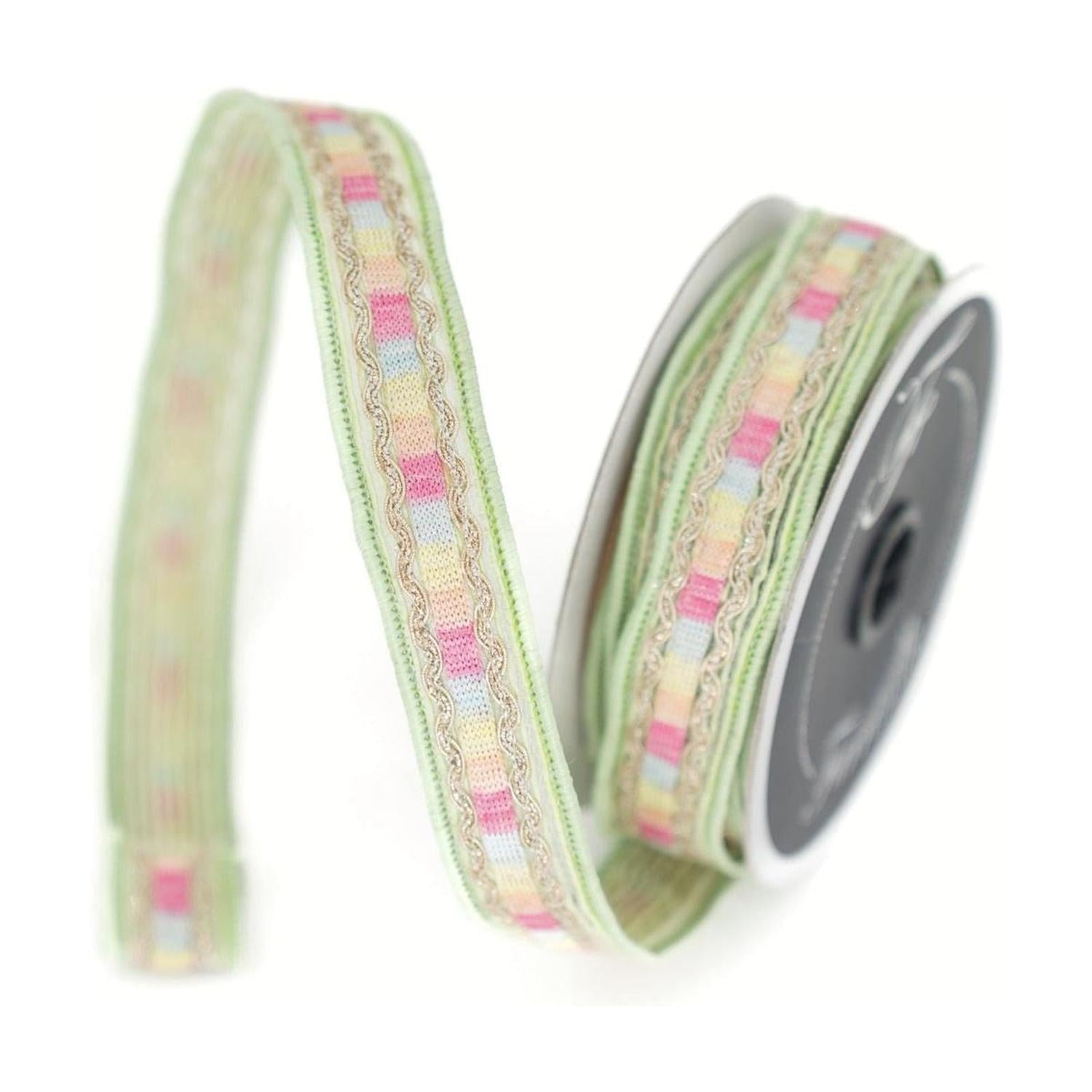 1" Pastel Border Ribbon: Green (10 Yards)
