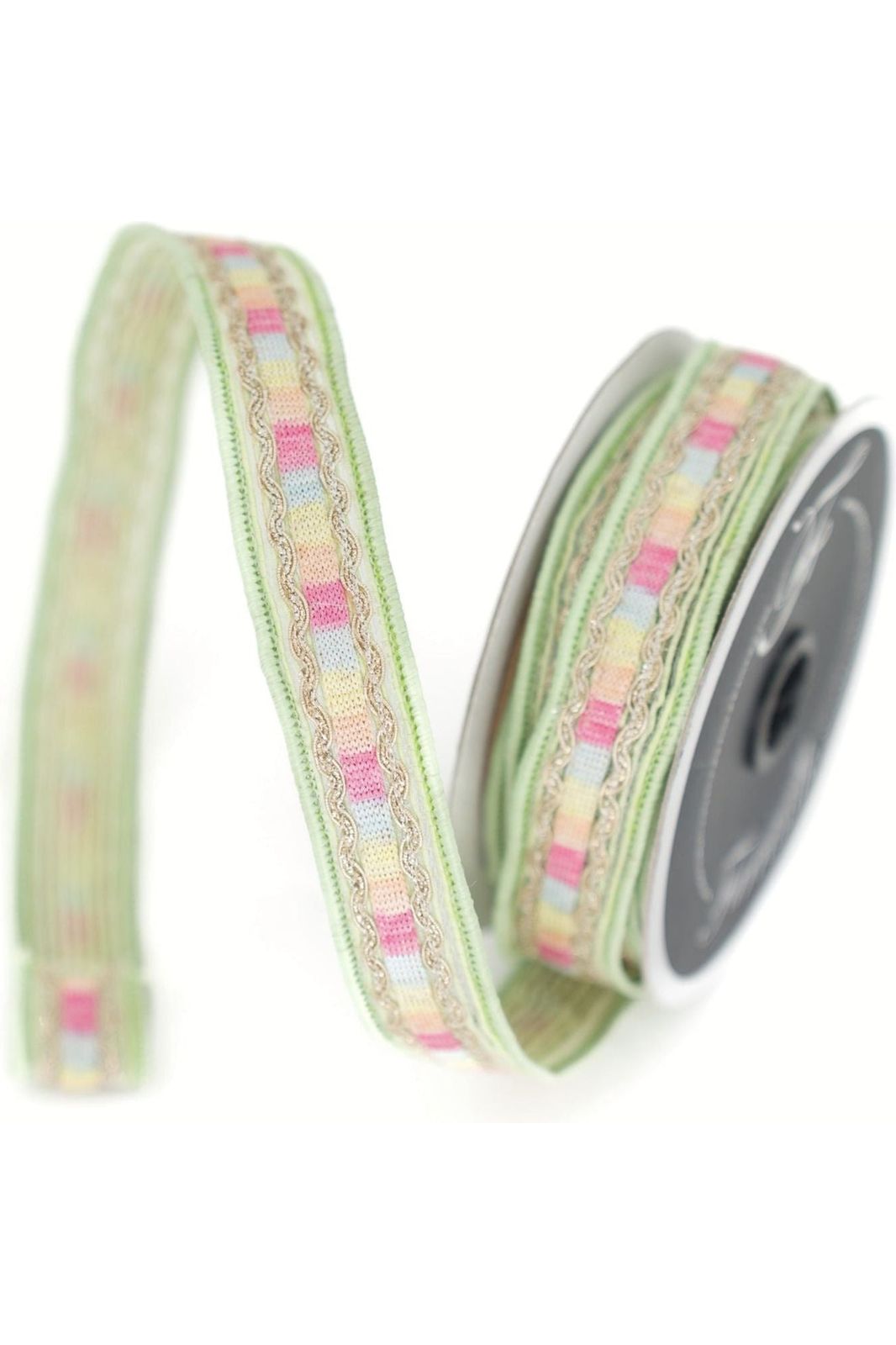 1" Pastel Border Ribbon: Green (10 Yards) - Michelle's aDOORable Creations - Wired Edge Ribbon