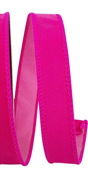 1" Velvet Fuzz Ribbon: Fuchsia (10 Yards) - Michelle's aDOORable Creations - Wired Edge Ribbon