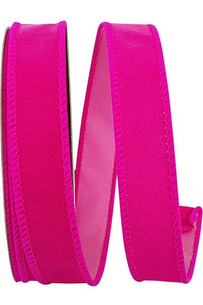 1" Velvet Fuzz Ribbon: Fuchsia (10 Yards) - Michelle's aDOORable Creations - Wired Edge Ribbon